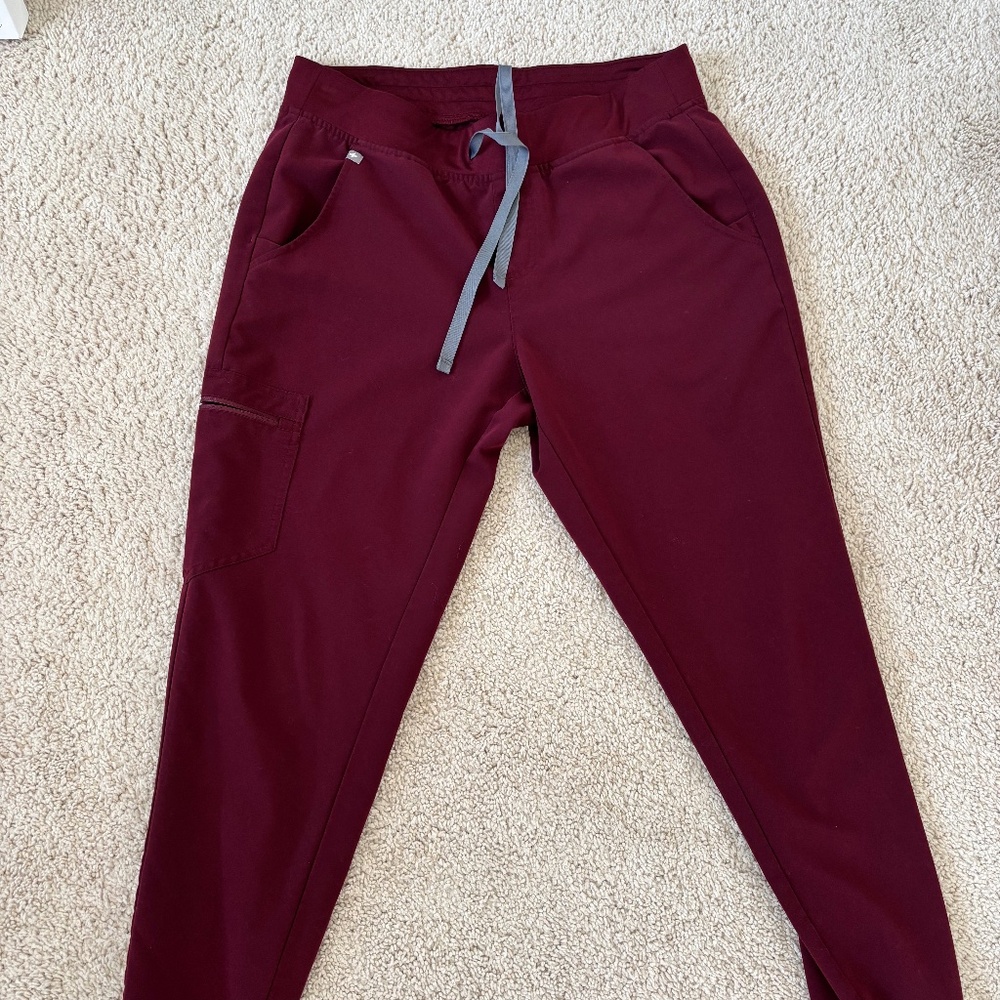 Figs Burgundy High Waisted  Scrub Pants